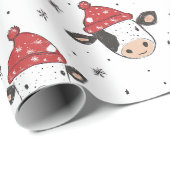 Kerst Koe Santa Schattige Rood Zwart-Wit Cadeaupapier (Rol Hoek)