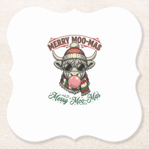 Kerst Koe Shirt Schattig Hoogland Vakantie Pun Des Kartonnen Onderzetters