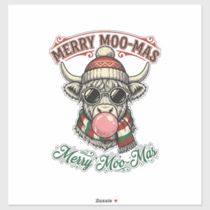 Kerst Koe Shirt Schattig Hoogland Vakantie Pun Des Sticker