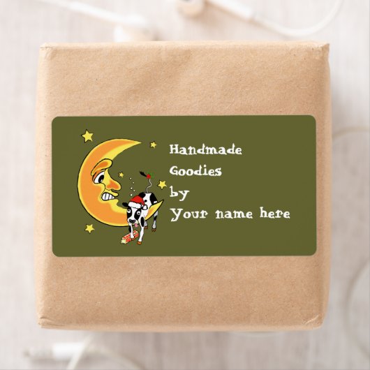 Kerst koe slonk over de maan etiket (Insitu)