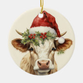 Kerst koe tekst toevoegen waterverf keramiek keramisch ornament (Voorkant)