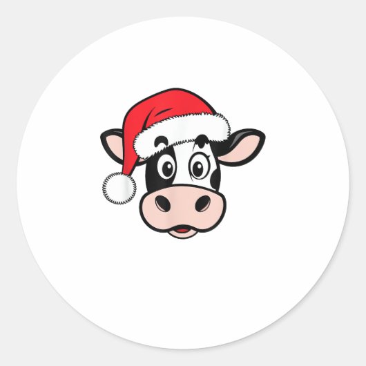 Kerst Koeien Santa Schattige Xmas Heifer Meisjes K Ronde Sticker (Voorkant)