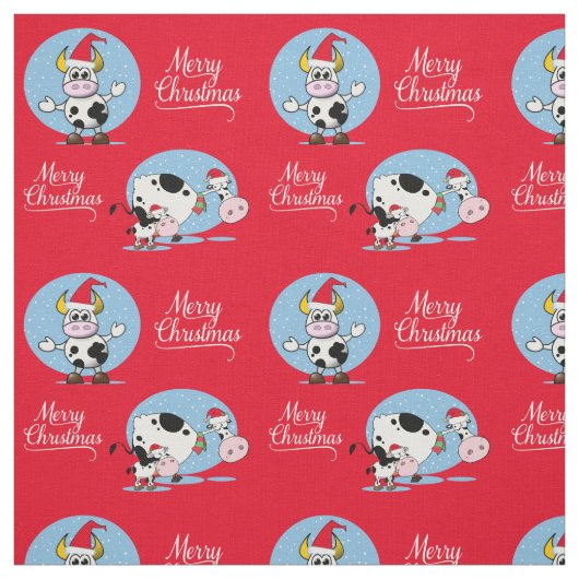 Kerst Koeien Vrolijk Kerstfeest Stof (Swatch)