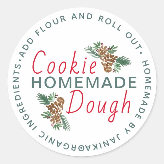 Kerst Koek Deeg Thuisgemaakte Script Dennenkegels Ronde Sticker (Voorkant)