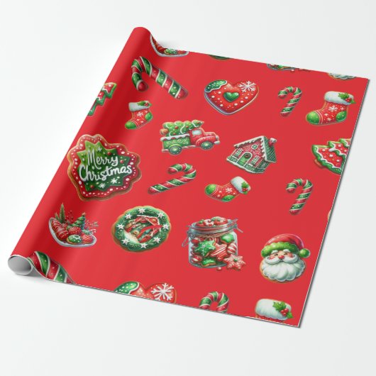 Kerst koekje bakker patroon cadeaupapier (Uitgerold)