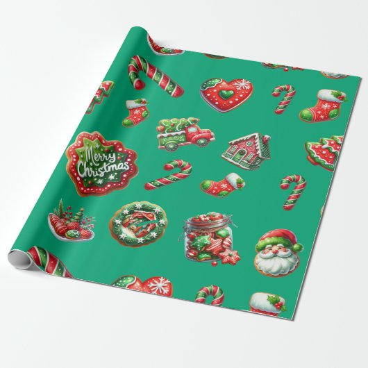 Kerst koekje bakker patroon cadeaupapier (Uitgerold)