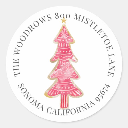 Kerst Koekje Boom Retouradres Ronde Sticker (Voorkant)