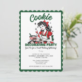 Kerst Koekje Versieren Feest Uitnodiging Retro (Staand voorkant)