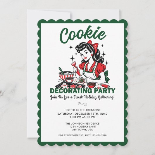 Kerst Koekje Versieren Feest Uitnodiging Retro (Voorkant)
