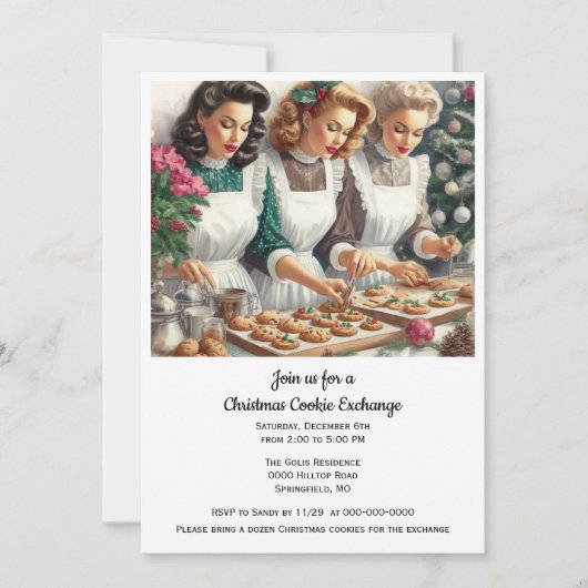 Kerst Koekjes Uitwisselen Retro Dames  Kaart (Voorkant)