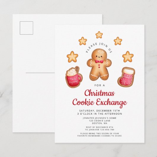 Kerst Koekjes Uitwisselen Schattige Gemberkoek Man Uitnodiging Briefkaart (Voorkant / Achterkant)