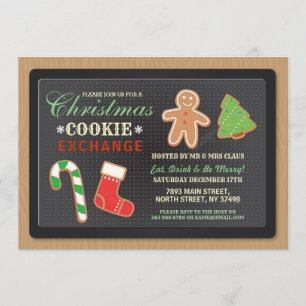 Kerst Koekjes Uitwisseling Feest Hout Xmas Uitnodi Kaart