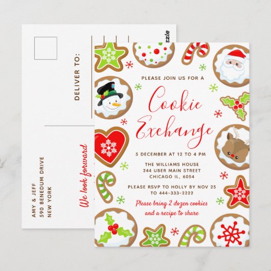 Kerst Koekjes Uitwisseling Rood en Groen Briefkaart (Voorkant / Achterkant)