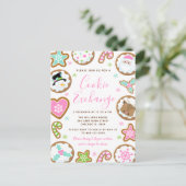 Kerst Koekjes Uitwisseling Roze en Groen Briefkaart (Staand voorkant)