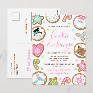 Kerst Koekjes Uitwisseling Roze en Groen Briefkaart