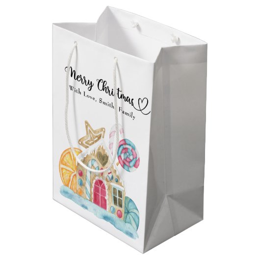 Kerst koekjeshuis - Vrolijk kerstfeest Medium Cadeauzakje (Achterkant Gekanteld)