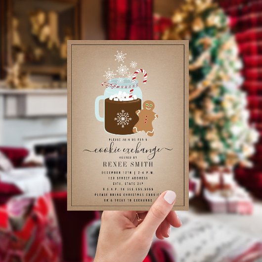 Kerst-koekjesuitwisseling in Gingerbrood Feestdagenkaart