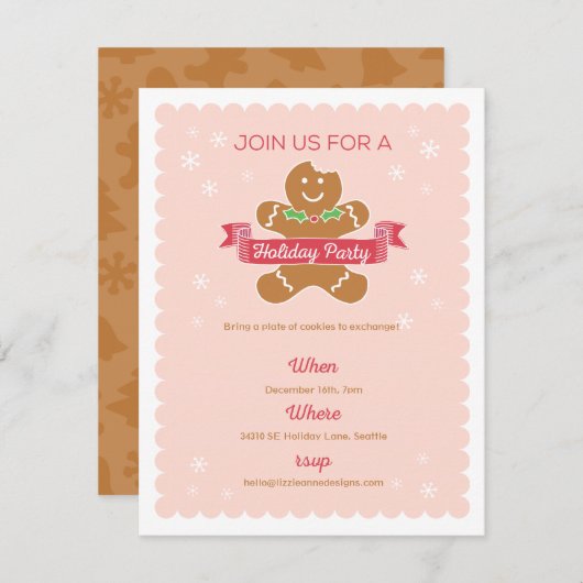 Kerst-koekjesuitwisseling in Gingerbrood Man Feestdagenkaart (Voorkant / Achterkant)