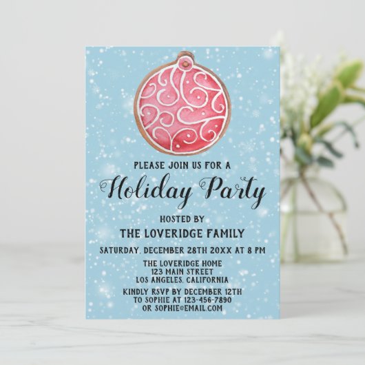 Kerst Koekkerfeestdag Red Ball Blue Snow Kaart (Staand voorkant)