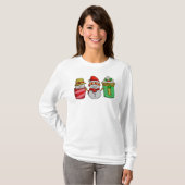 Kerst Koffie Cups Sneeuwman Lange Mouw T-shirt (Voorkant volledig)