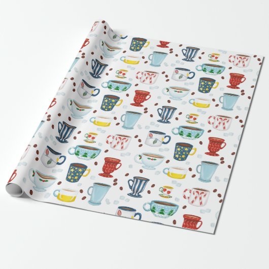 Kerst Koffie Datum Kopje van Gezellig Cadeaupapier (Uitgerold)