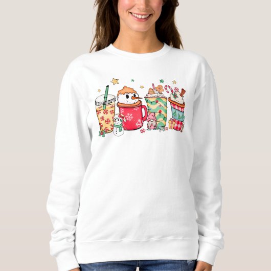 Kerst Koffie Drink Sneeuwman Sweatshirt (Voorkant)