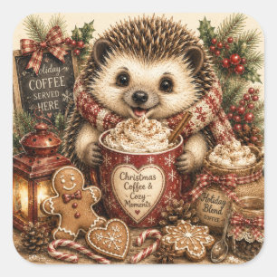 Kerst Koffie Egeltje Cozy Vakantie Vierkante Sticker