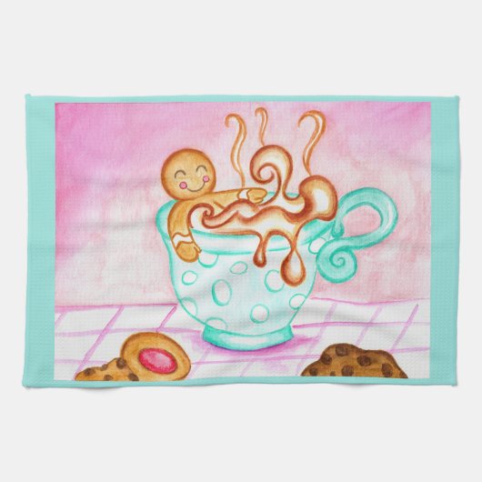 Kerst Koffie Keukenhanddoek van Gemberkoek (Horizontaal)