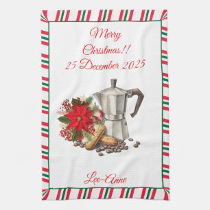 Kerst Koffie Liefhebber Kunstwerk met Biscotti  Theedoek