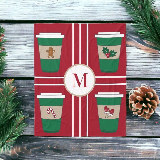 Kerst Koffie Liefhebber Monogram Rode Fleece Deken