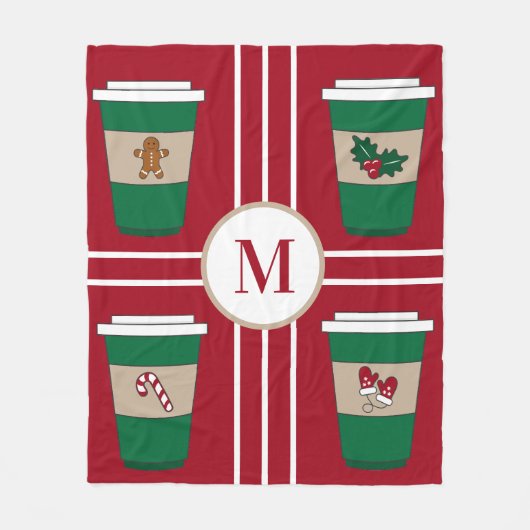 Kerst Koffie Lover Monogram Fleece Deken (Voorkant)