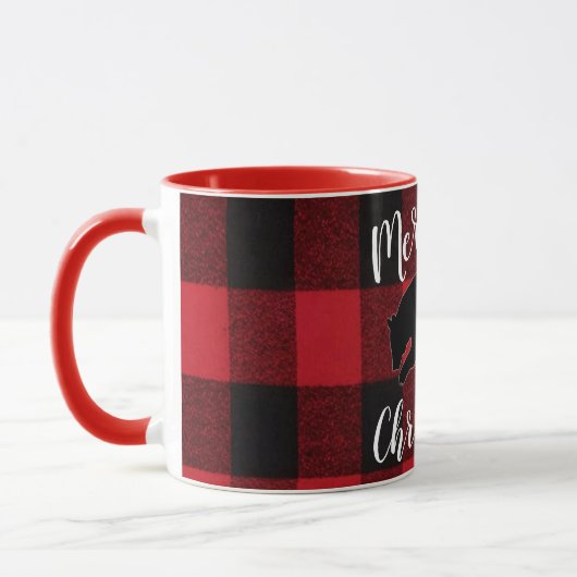 Kerst Koffie Mok Rood Plaid Zwart Beer (Links)