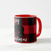 Kerst Koffie Mok Rood Plaid Zwart Beer (Voorkant rechts)