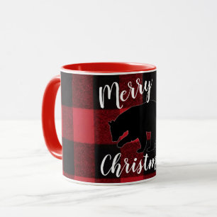 Kerst Koffie Mok Rood Plaid Zwart Beer