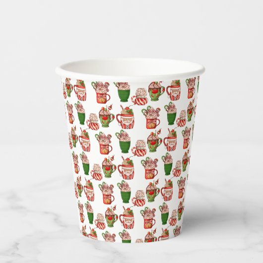 Kerst koffie patroon 8oz papier cup, deksel: Geen Papieren Bekers (Voorkant)