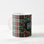 Kerst Koffie Plaid Goud Monogram Koffiemok (Voorkant links)