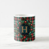 Kerst Koffie Plaid Goud Monogram Koffiemok (Center)
