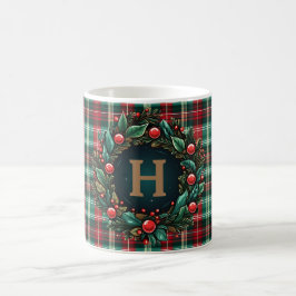 Kerst Koffie Plaid Goud Monogram Koffiemok