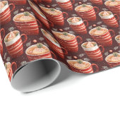 Kerst koffiebekers op donkerrood cadeaupapier (Rol Hoek)