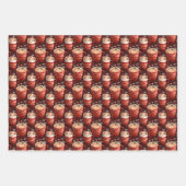 Kerst koffiebekers op donkerrood inpakpapier vel (Voorkant 2)