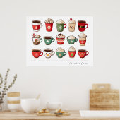 Kerst Koffiebekers Poster (Keuken)