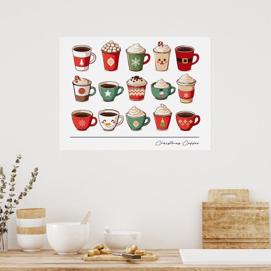 Kerst Koffiebekers Poster (Keuken)