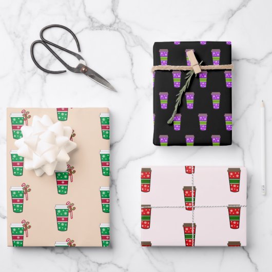 Kerst Koffiedrankjes Inpakpapier Vel (Voorkant)
