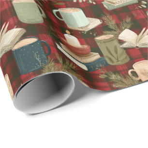 Kerst Koffiekopjes Boeken Kaarsen Rad Plaid Cadeaupapier