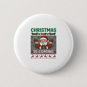 Kerst komt eraan Kerstman Elfen Rendieren Ronde Button 5,7 Cm