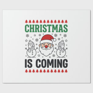 Kerst komt met Kerstman Sneeuwman ontwerp Cadeaupapier