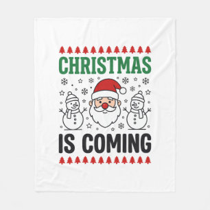 Kerst komt met Kerstman Sneeuwman ontwerp Fleece Deken