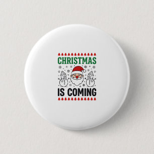Kerst komt met Kerstman Sneeuwman ontwerp Ronde Button 5,7 Cm