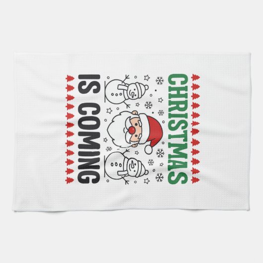 Kerst komt met Kerstman Sneeuwman ontwerp Theedoek (Horizontaal)