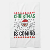 Kerst komt met Kerstman Sneeuwman ontwerp Theedoek (Verticaal)